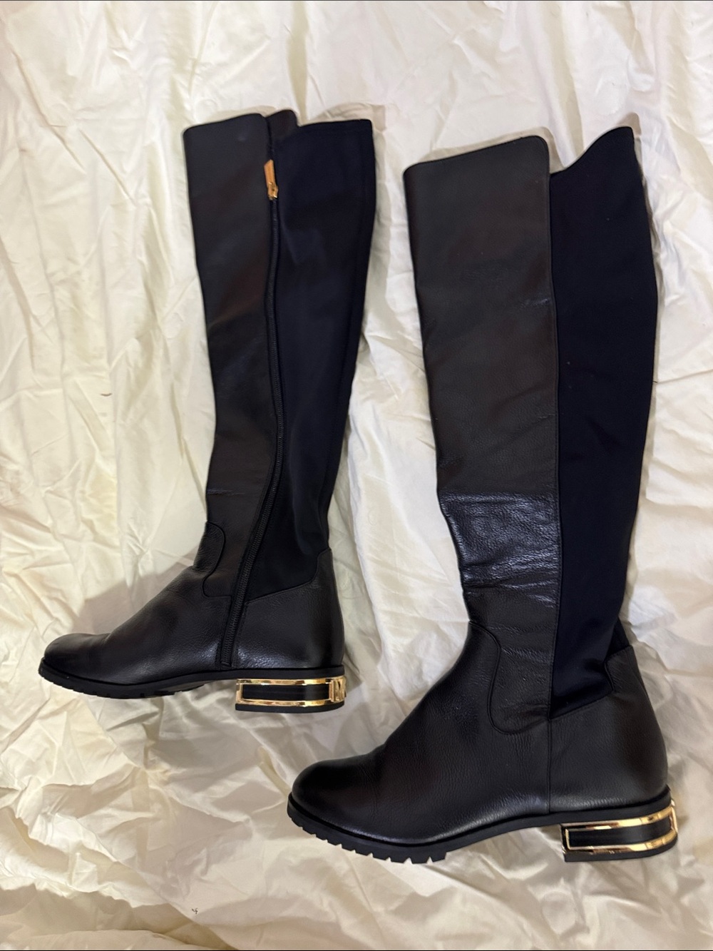 Michael Kors Women's Black Knee-High Riding Boots with Gold Heel Accent Size 8